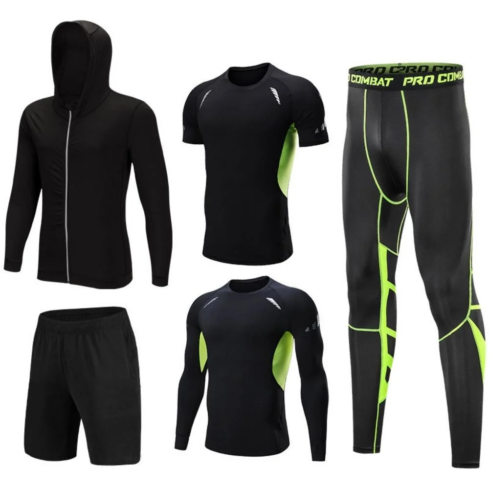 5 Pieces Compression Sportswear Quick Dry Short Sleeves, Long-Sleeved, Jacket with Hoodies, Shorts, Pants Set Wbb20083