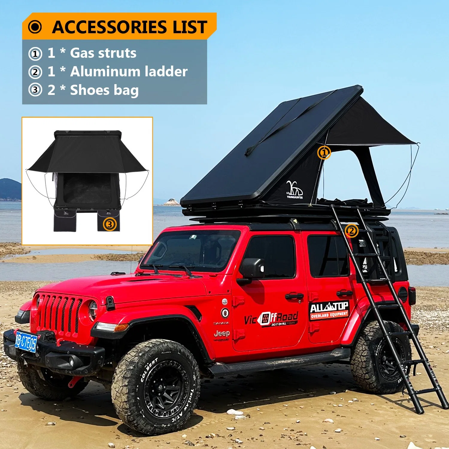 Younghunter Overland Car Multi Angle Marking Pop up Aluminium dreieckig Dachzelt Mit Hardtop-Dach