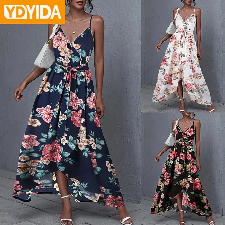 Ladies Clothes Floral Print Cotton Women Long Dress Sleeveless Skirt Apparel