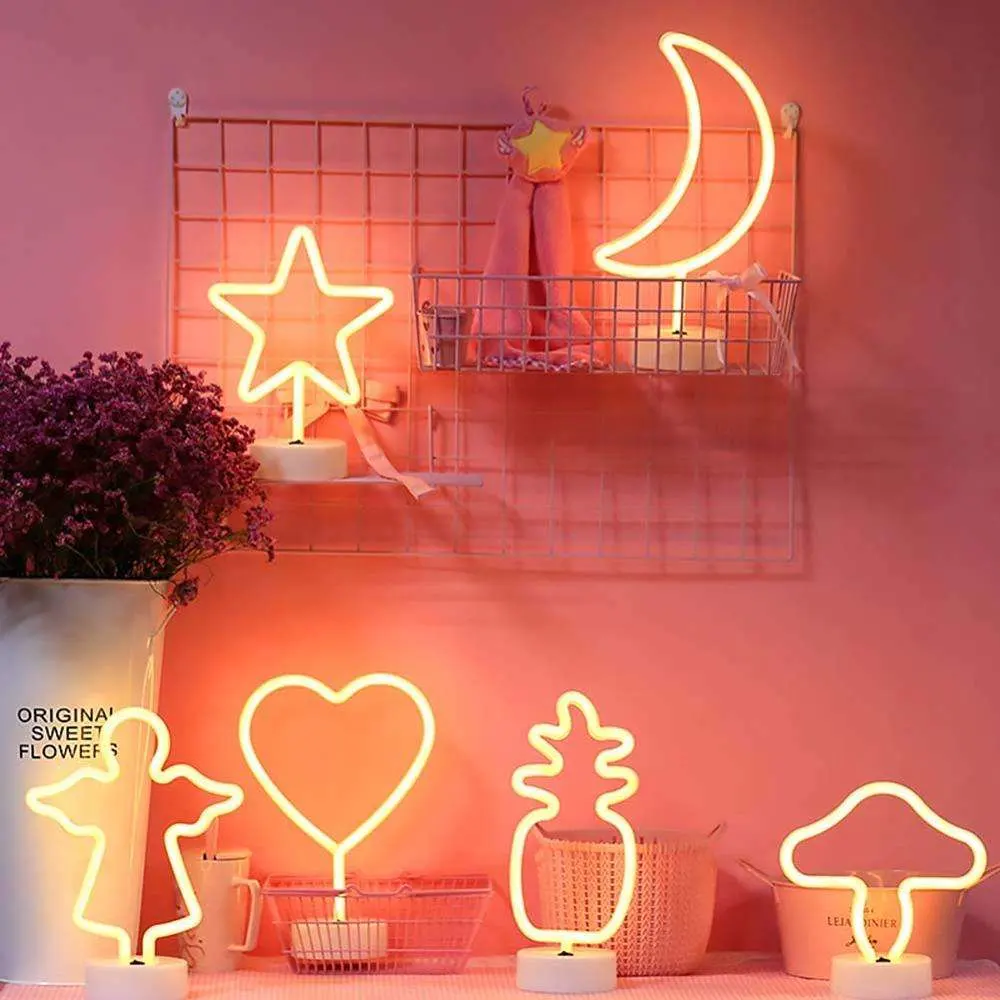 Moon Shape LED Neon Night Light with Base Marquee Sign Lamp