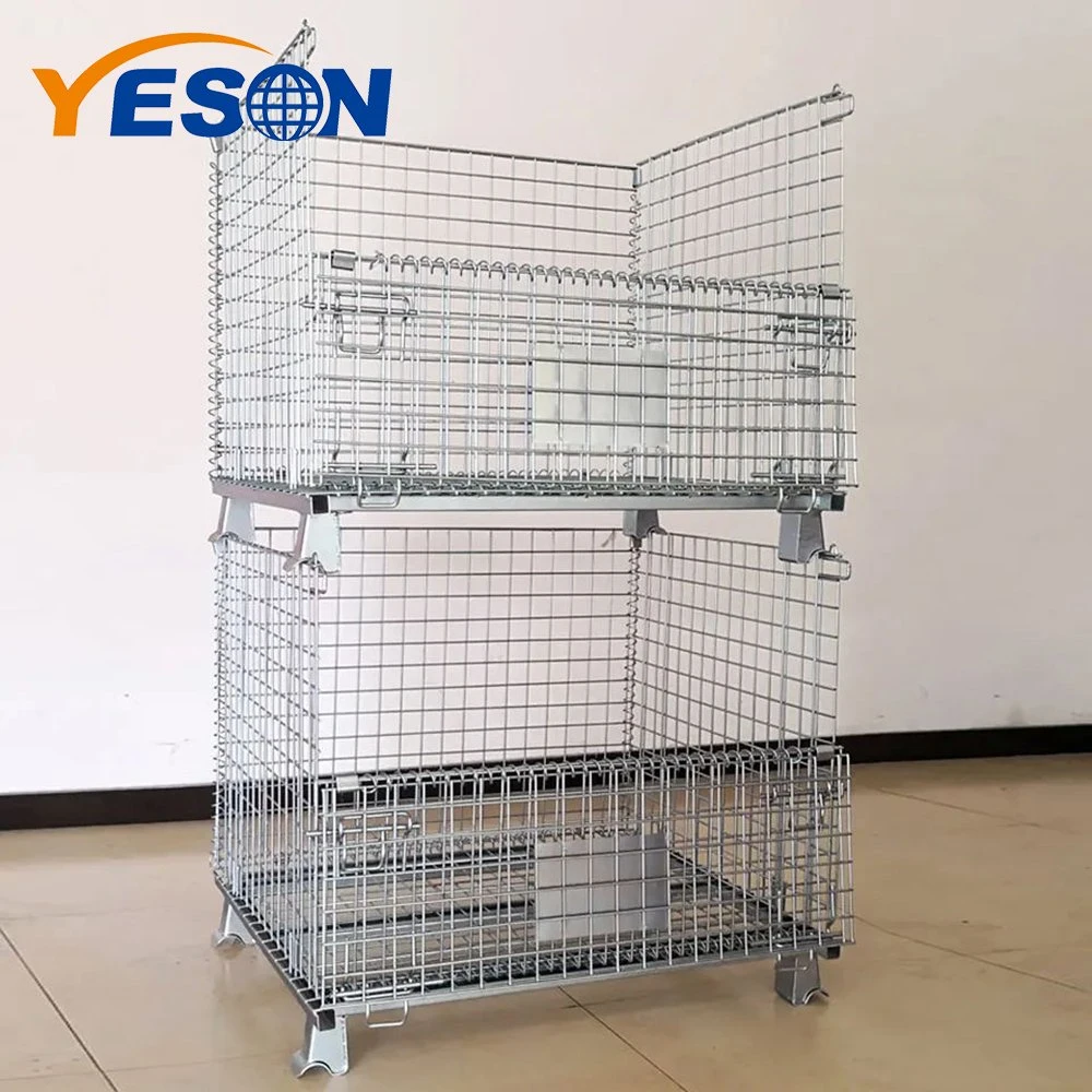 Wholesale/Supplier Galvanized Foldable Stackable Metal Storage Cage Wire Mesh Warehouse Containers