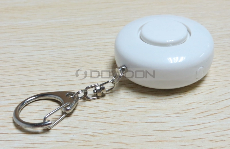 White Round Shape 2 in 1 Personal Alarm with LED Light Key Chain for Lady Promotion Gift