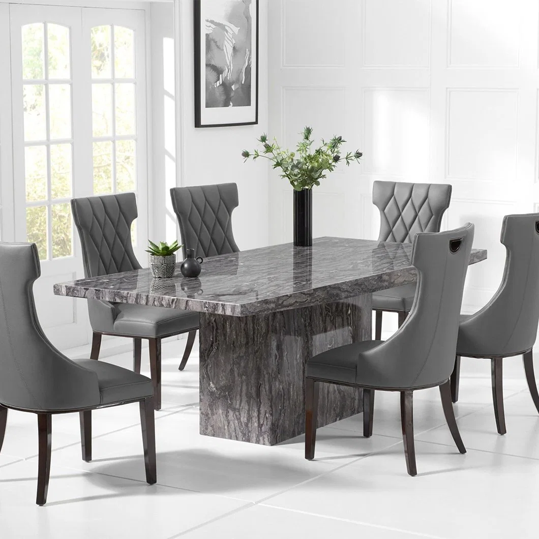 Living Room Furniture Luxury Round Metal Leg Marble Dining Table with Rotating Centre 6 Seater Chairs