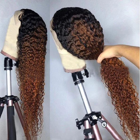 Wholesale/Supplier Top Quality T Part Water Wave Wigs Ombre Curly Transparent Lace Front 100% Human Remy Hair Pre-Plucked HD Lace Wigs