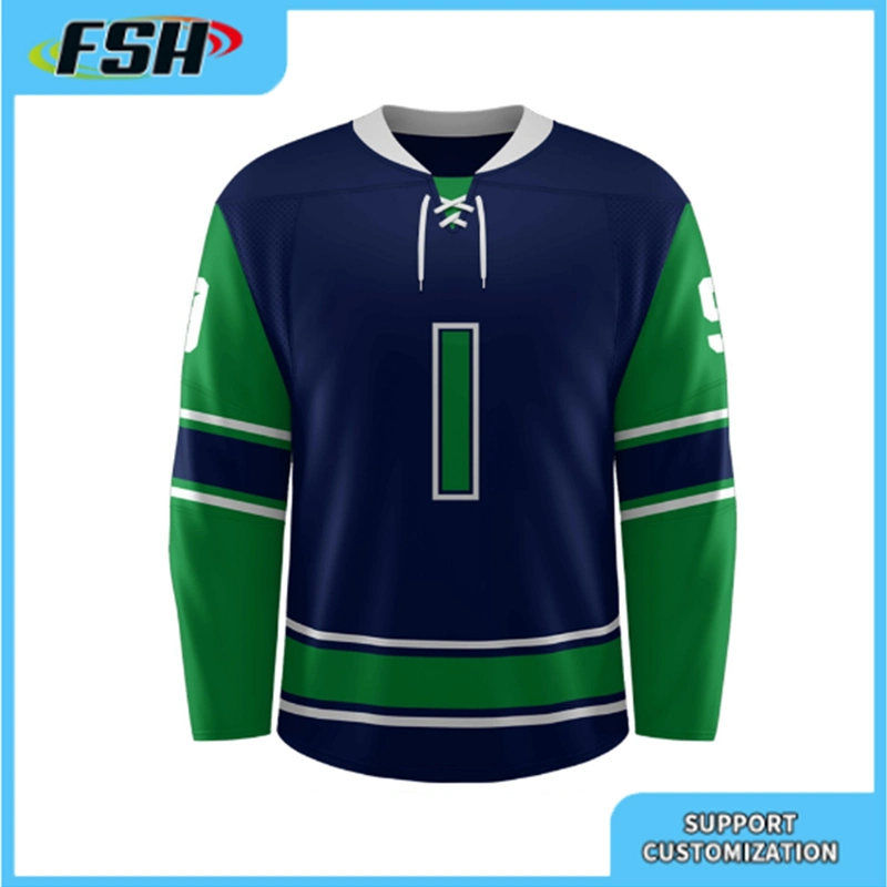 High Quality 100% Polyester Customized Sublimated Lace-Neck Ice Hockey Jersey
