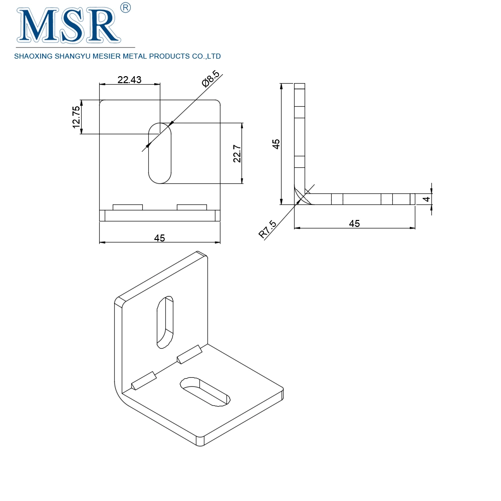 Mesier Customized 50g Large Steel 2 Hole Bracket of 5050 Factory Profile Angle Bracket