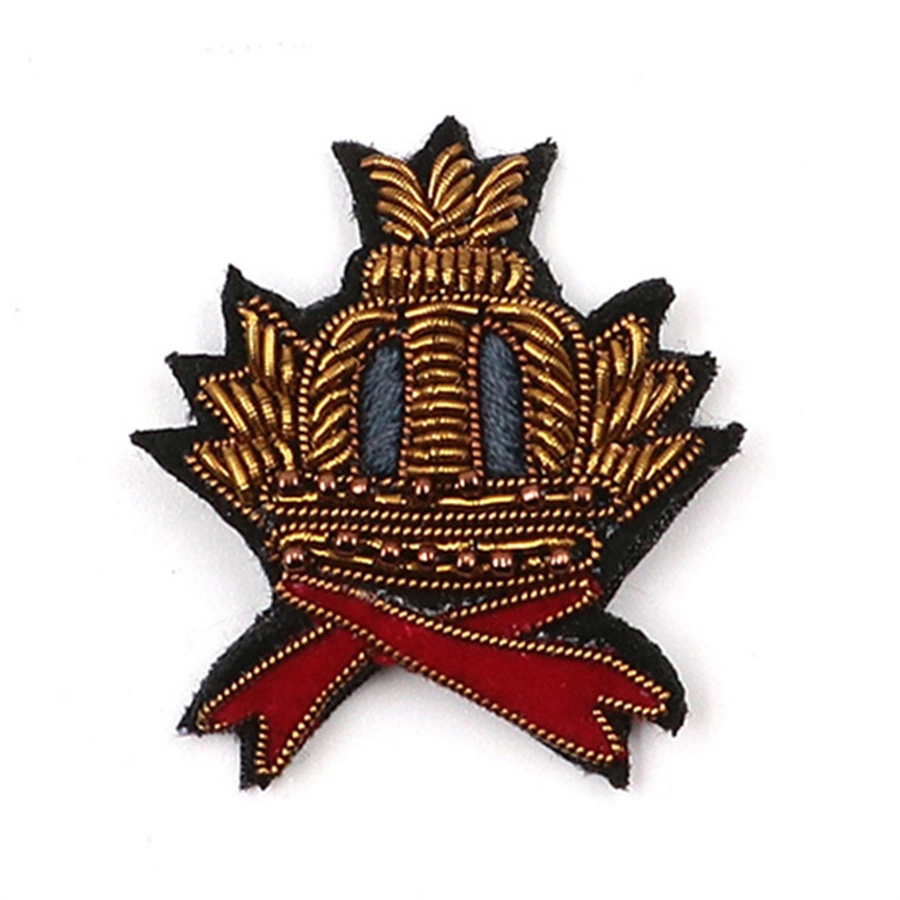 Factory Custom Logo Indian Silk Material Hand Embroidered with Diamond Crown Style Sequins Beaded Badge Patch