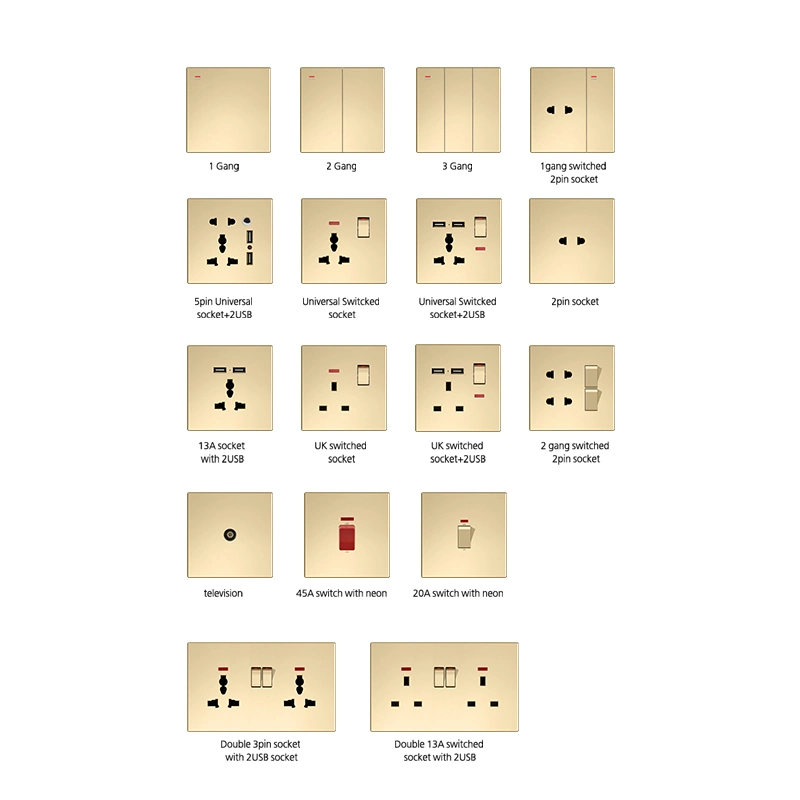 S1.1 Factory Price Gold Home Switch Speed Switch Computer Socket Wall Switches with USB Port