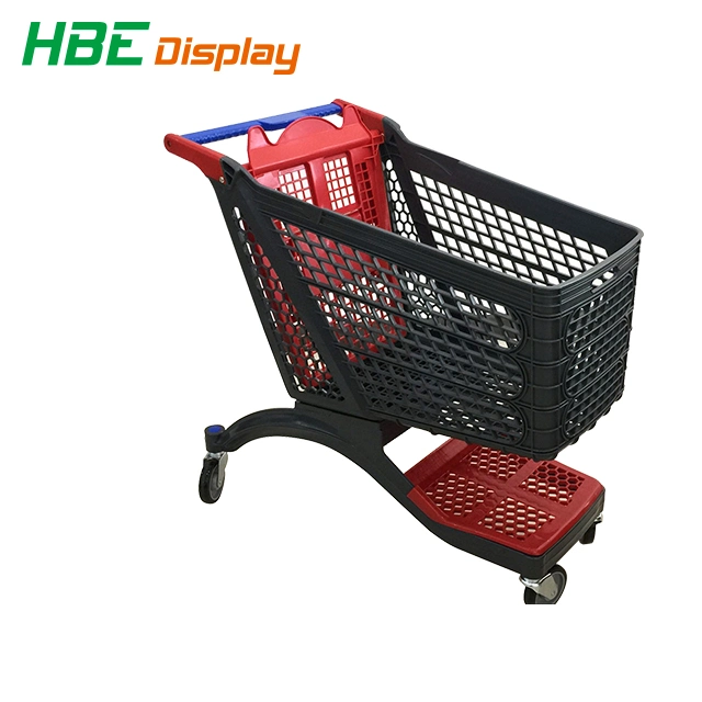 Supermarket Grocery New Style All Plastic Basket Shopping Trolley Cart