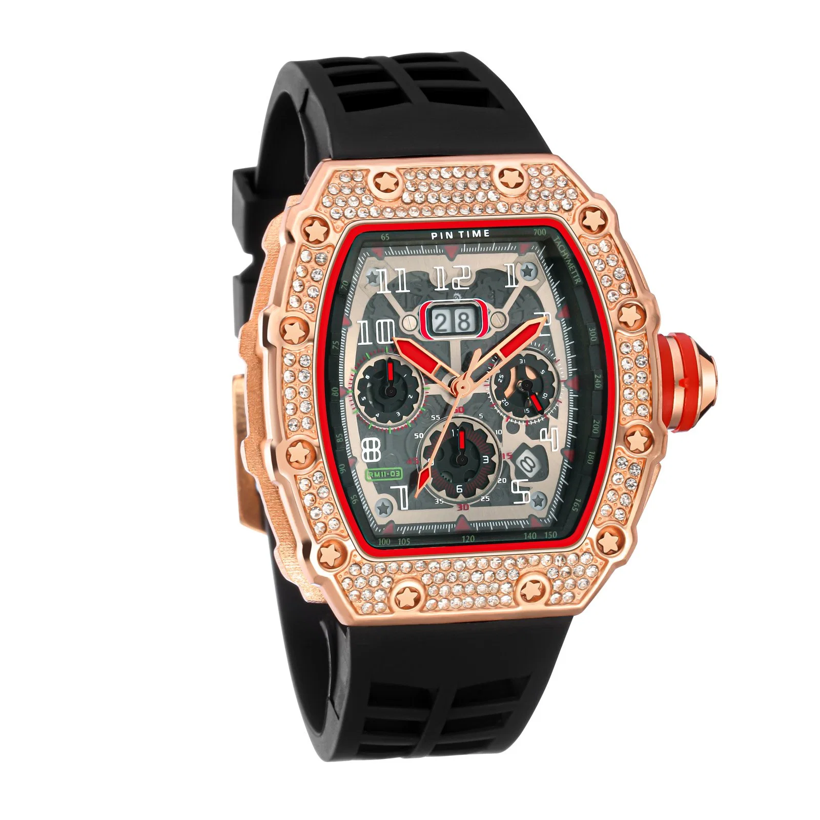 Sports Silicon Watch Band Diamond Barrel Bling Bling Men Quartz Watches Fashion Jewelry