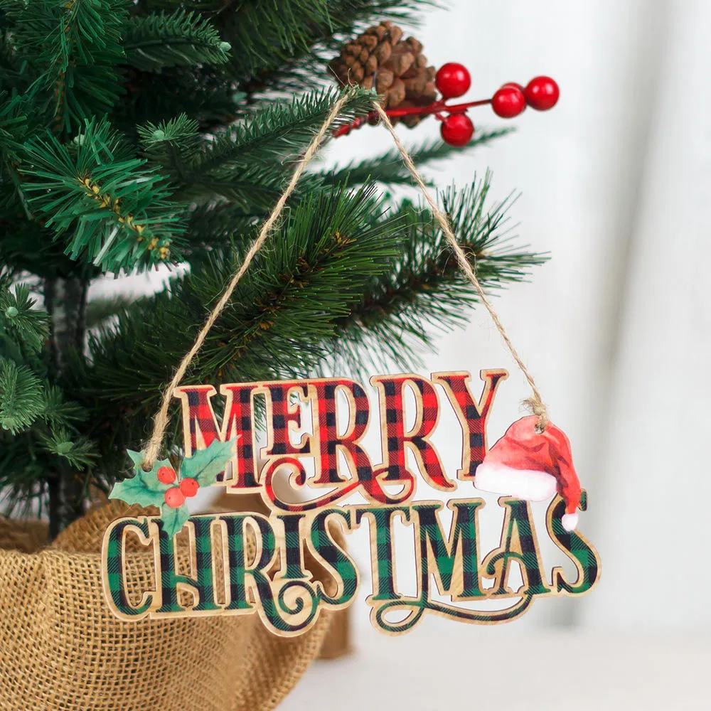 Joyeux Noël carreaux de Noël couleur panneau de Noël pièce à suspendre en bois