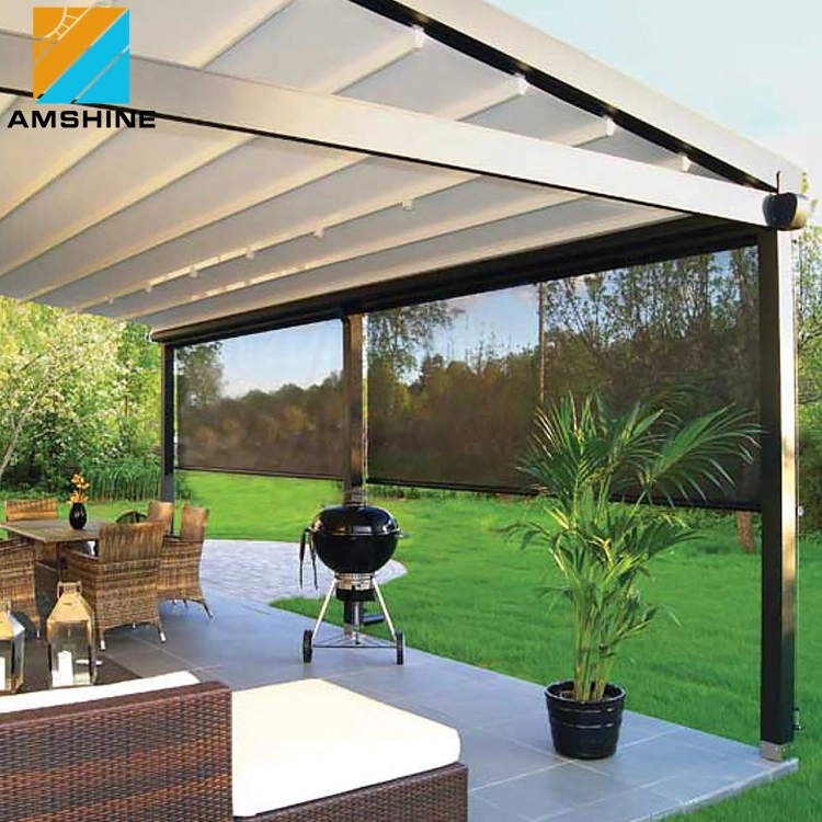 Aluminium einziehbares Dach PVC Pergola Bioclimatic Gazebo Motorisiertes Markisendach Wasserdichter Schirm Netz