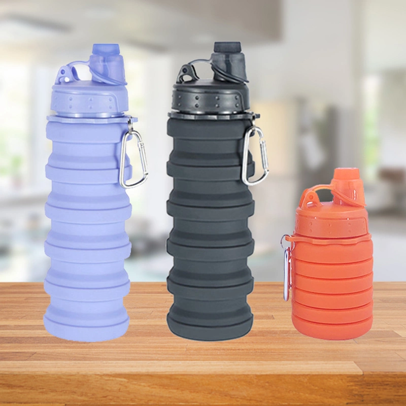 Water Foldable Collapsible Silicone Reusable Water Bottle BPA Free with Custom Logo