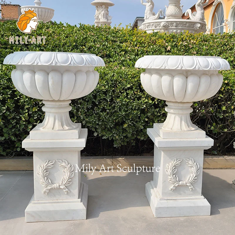 Large Hotel Decoration White Marble Planter Stone Flowerpots for Garden