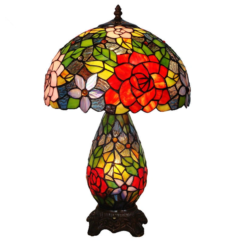 8" 10" 12 "Handmade Craft Tiffany Table Stained Glass Rose Lamp