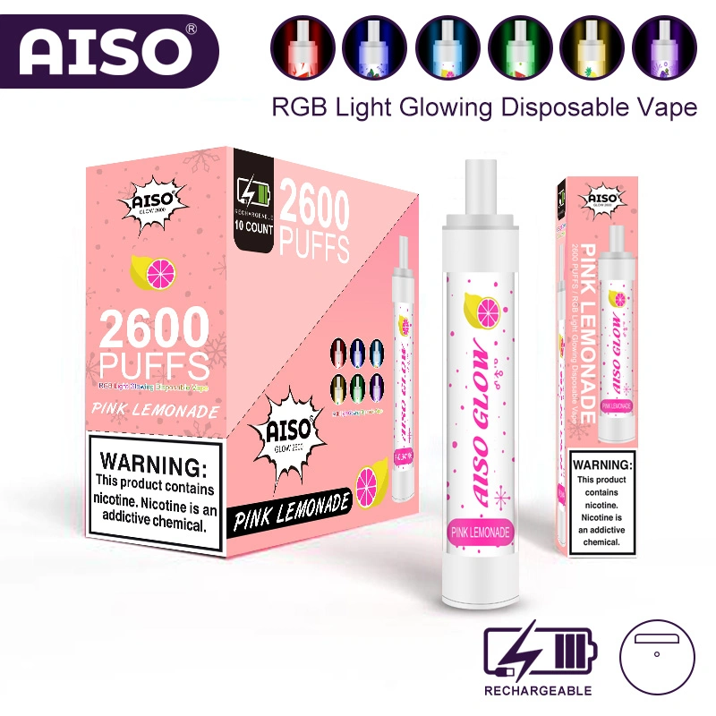 Новейший светодиодный свет Aiso Glow 2600 puffs Оптовая E сигарета Дистрибьютор