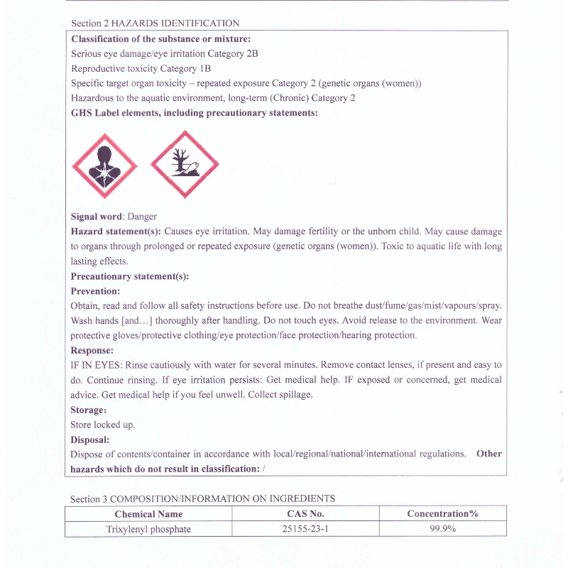 Huile de plastifiant phosphate de Trixylenyl de haute pureté No cas 25155-23-1 TXP