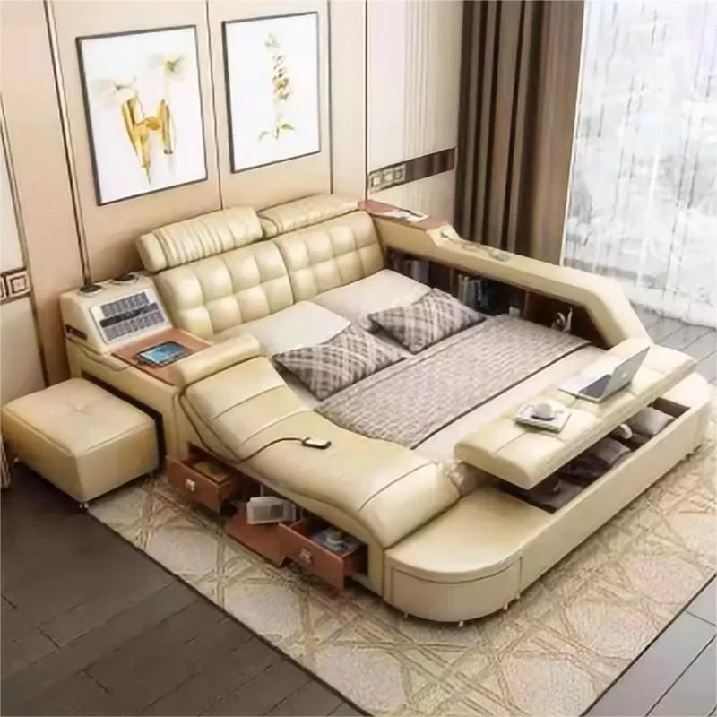Cama elegante de cuero de lujo cama multifuncional para muebles de dormitorio Hotel Cama tamaño king con almacenamiento