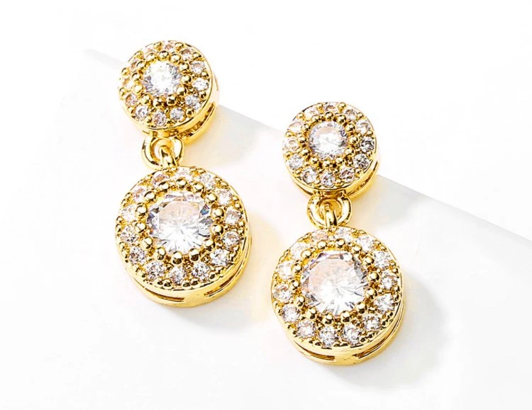 Rose Gold Round CZ Earring, Bridal CZ Earring Jewelry, Wedding CZ Earring
