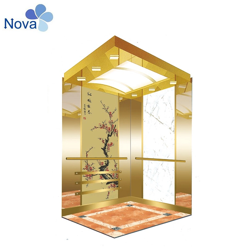 Luxurious Etched Stainless Steel Walls Elevator Parts Elevator Cabin