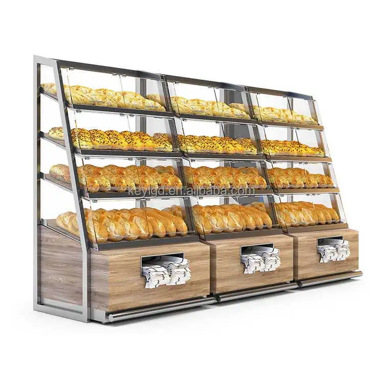 Mejor vendedor Perspex grabado claro irregular Personalizar Acrílico Pastelería Display Case con puertas delanteras, opción 4 Bandeja Bakery Display Case 4 caras Display Stand