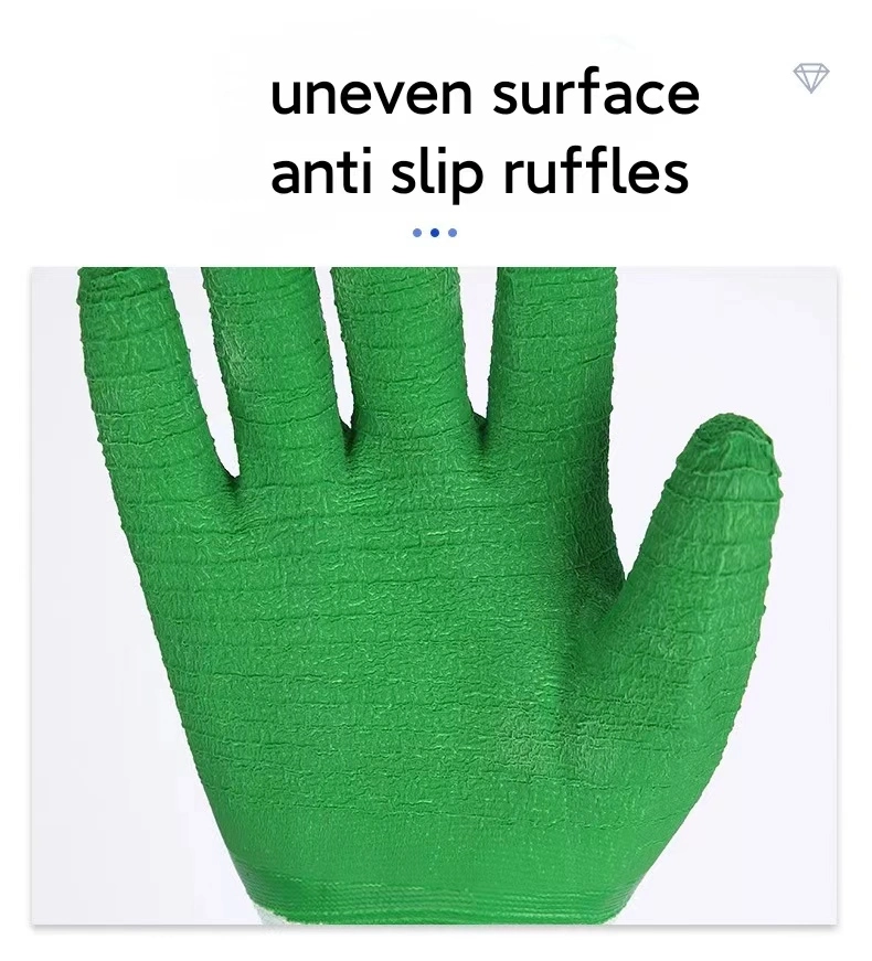 Anti Slip Latex Gloves Green Nylon Latex Work Labor Gloves Construction Use