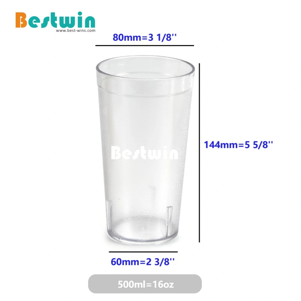 16oz 500ml Unbreakable Frosted Clear Restaurant Catering PC Tea Cup Plastic Pebbled Tumbler Drinking Glass