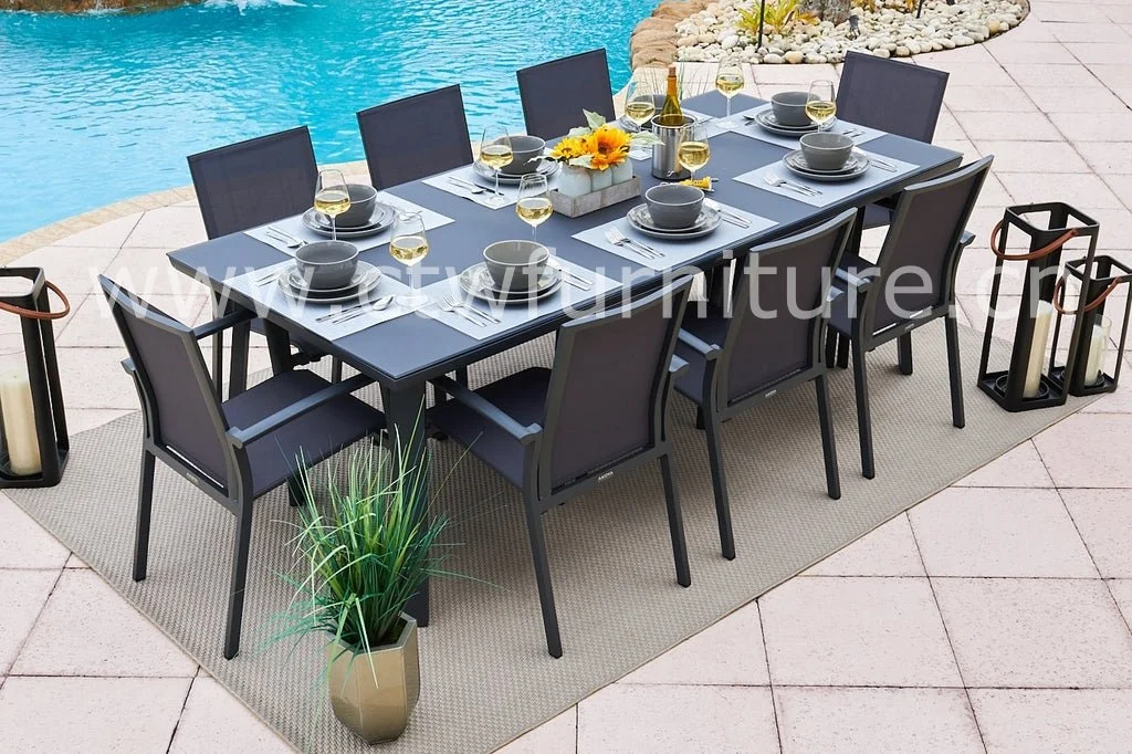 Hot Sales Aluminum Mesh Fabric Garden Outdoor Dining Chair and Table Set