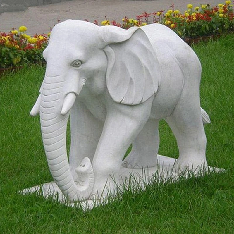 تمثال حجرى مخصص للحيوانات رخام أبيض نحت الفيلة للديكور