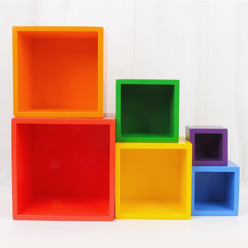 Cuadro de conjunto de Rainbow Rainbow juguetes educativos Caja de madera cuadrada Bloques de construcción