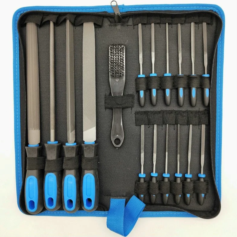 19PCS DIY Wooden Hand Tool Flat File Kit Steel File Set with Carrying Case