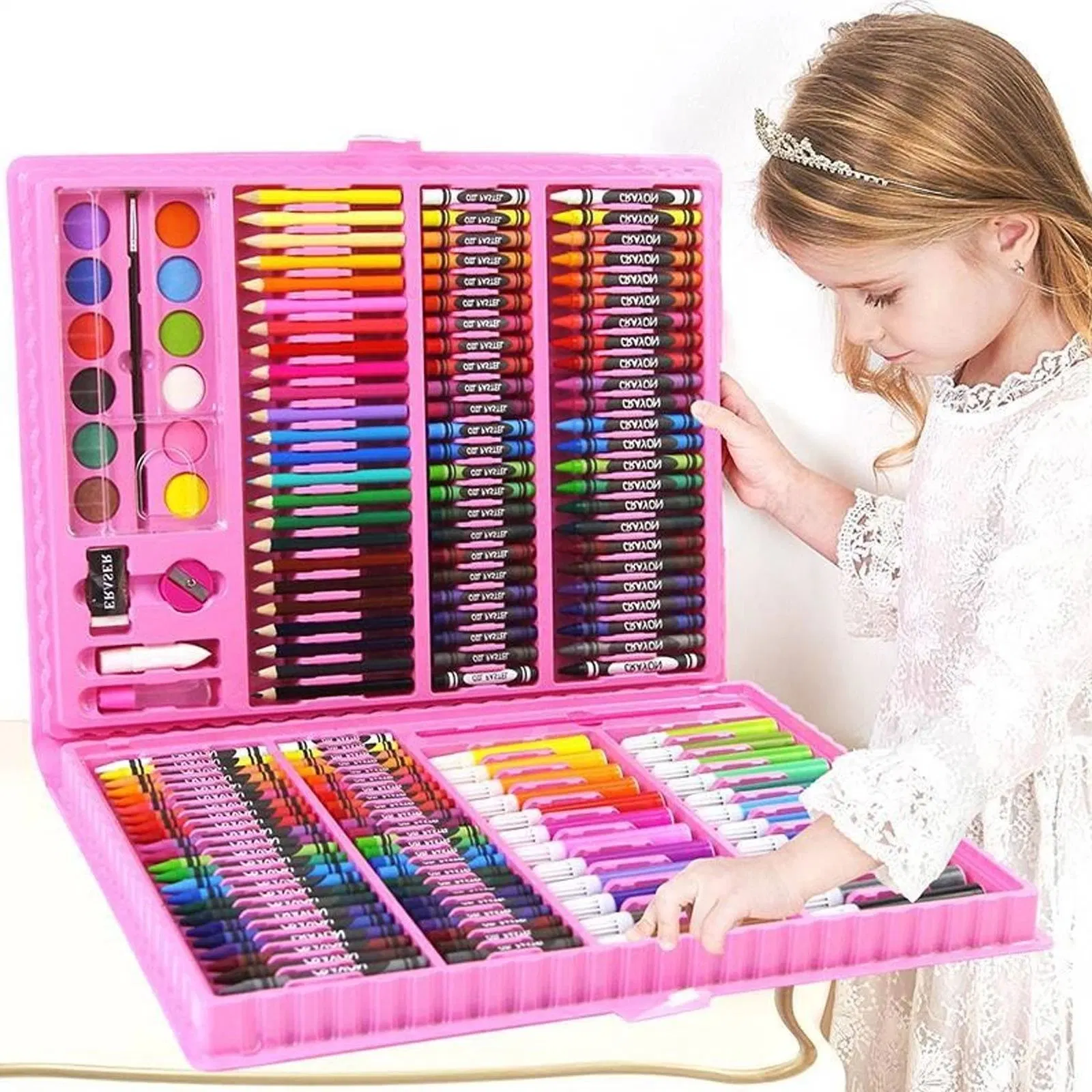 168PCS Kids Painting Drawing Art Set with Crayons Oil Pastels Watercolor Markers Colored Pencil Tools for Boys Girls Gift