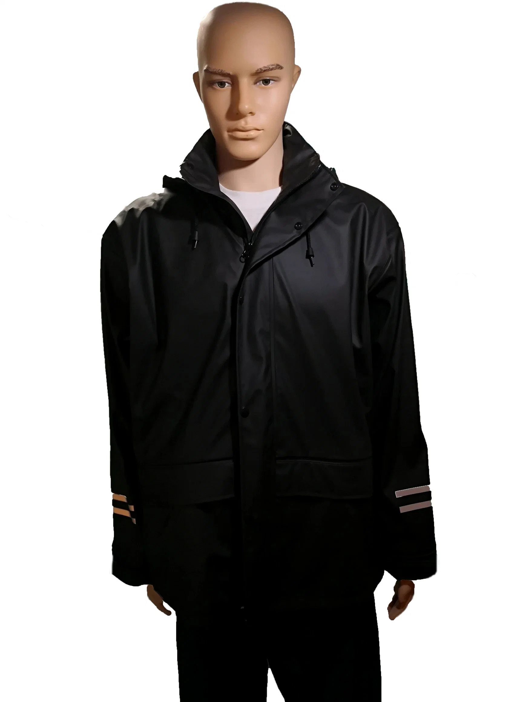 Chaqueta de poliuretano negra reflectante impermeable ropa impermeable personalizada