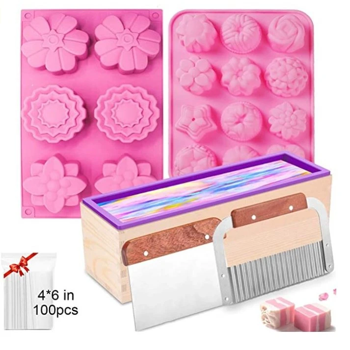 Silicone Soap Mold for Soap Making Rectangular with Wooden Boxes