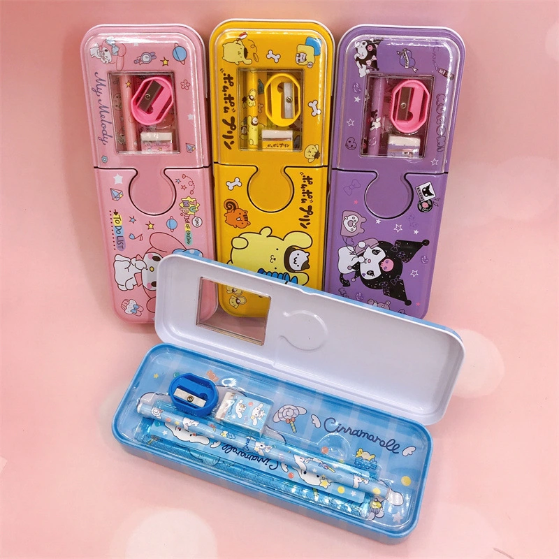 Ruunjoy Hot Sanrio Kawaii Estuche de lápices Anime My Melody Kuromi Set de goma de borrar Regalos Estudiante Escuela Oficina Papelería Caja de lápices