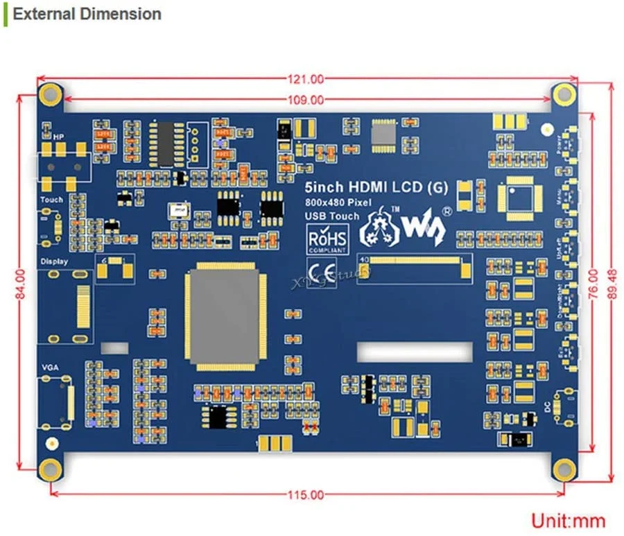 5 Inch 800X480 Resistive Touch Screen LCD HDMI Interface Supports Raspberry Pi 1/2/3 Model B a+ B+