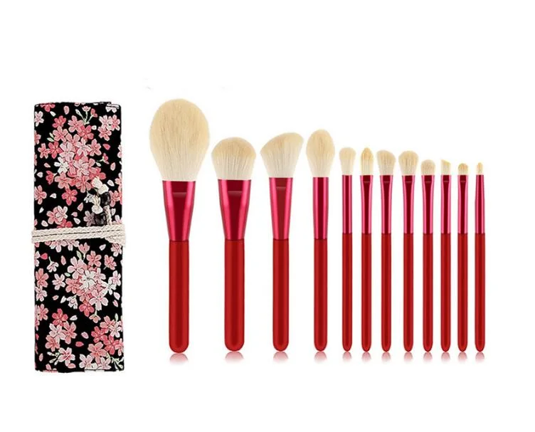 Premium Cruelty Free Makeup Tool Cosmetic Brush Set in Red Color Handle