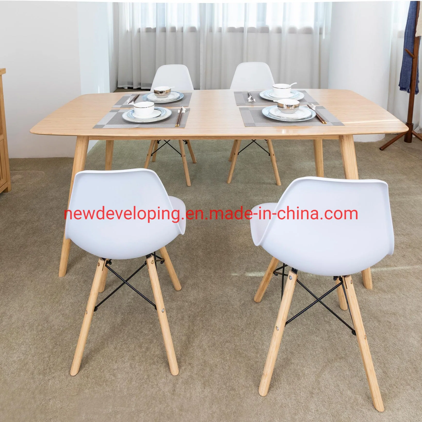 Wood Dining Table Long White Room Bamboo Panel New Design Furniture Modern Restaurant Dining Set Dining Tables for Sale