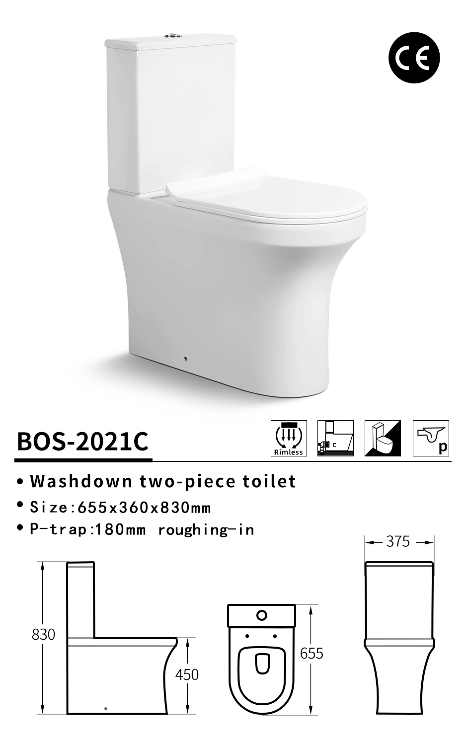 Sanitarios de moderno diseño de dos piezas de cerámica de alta calidad wc