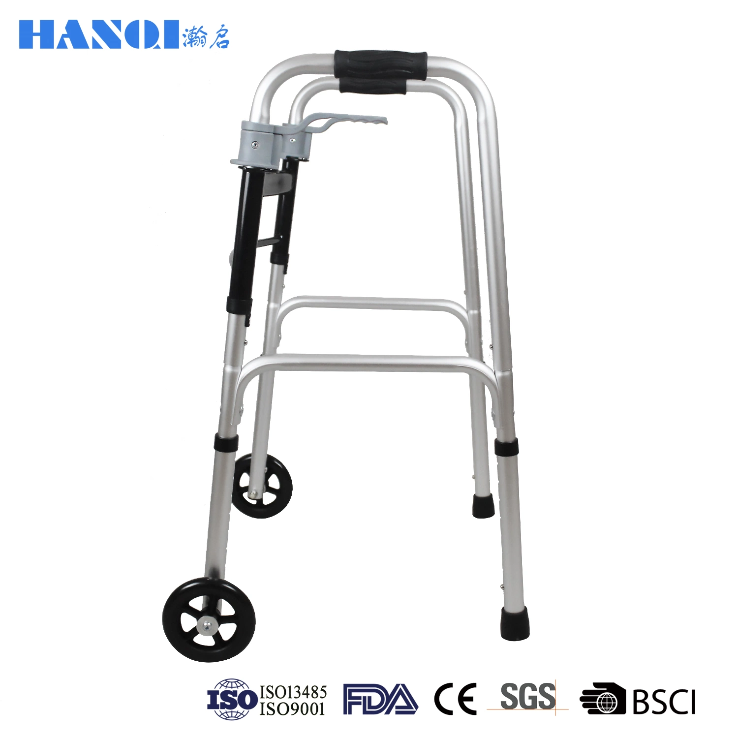 3 en 1 Plegado de Walker con 5&amp;rdquor; las ruedas delanteras ancho ajustable estándar compacto Walker soportar hasta 350lbs 2 ruedas andador para personas mayores adultos