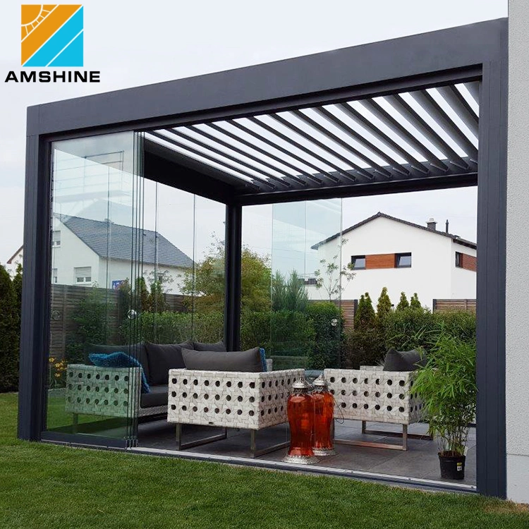 Impermeable Metal Refugio Jardín Pabellón cenador Patio Sala de sol Pergola Bioclimática Auto Motorized aluminio Louvre techo Greenhouse Muebles al aire libre para la venta