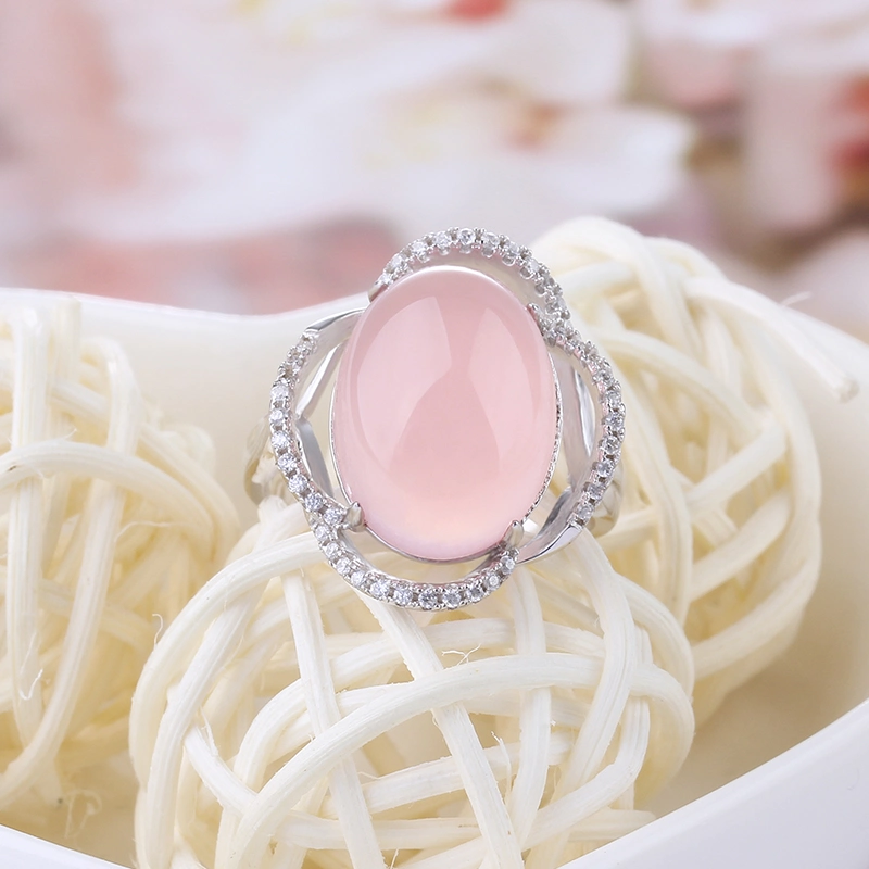 Fine Jewelry Beautiful Lady Stone Ring with Big Cabochon Chalcedony for Aniversary Gift