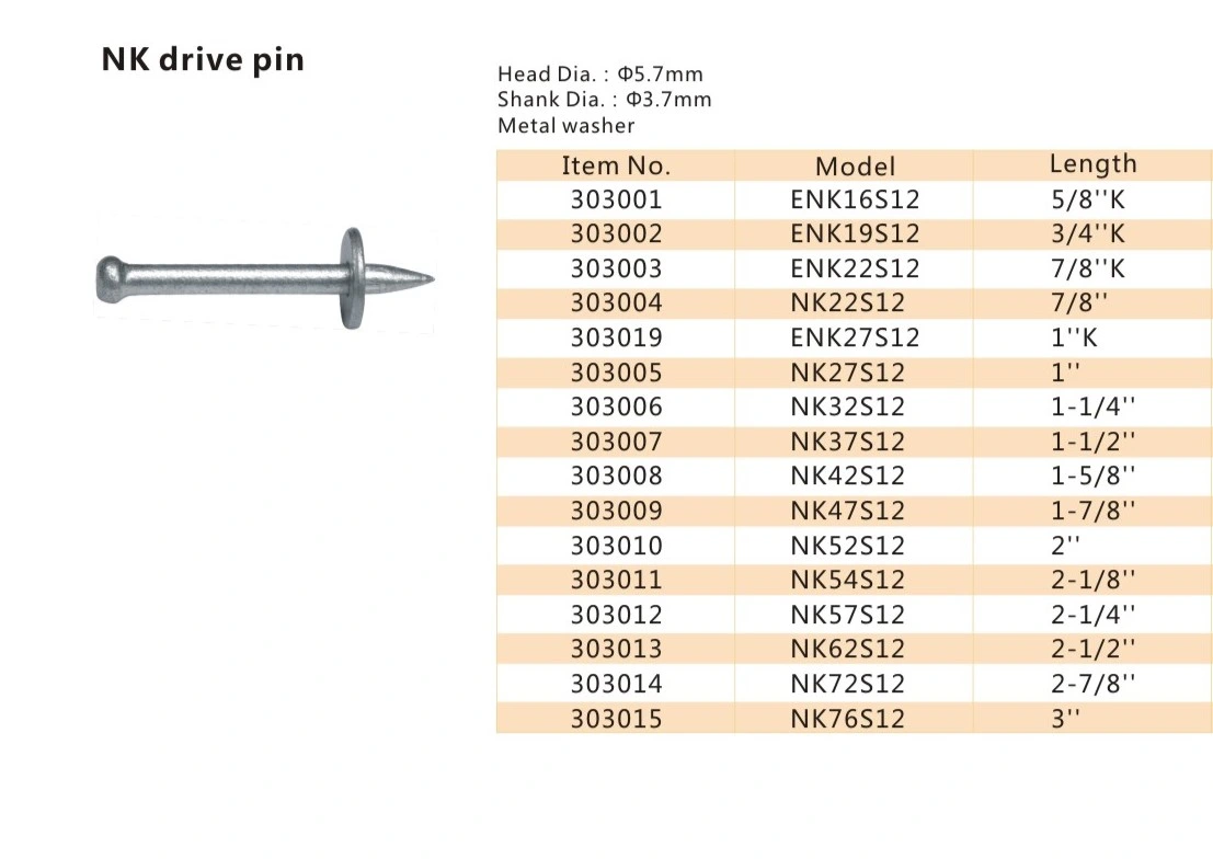 Enk22s12 broche d'entraînement et de haute qualité à bas prix /Clou en acier /clou de fer/ Fastener/bobine clous/béton clous/toiture clous/Matériel/Outils actionnés en poudre