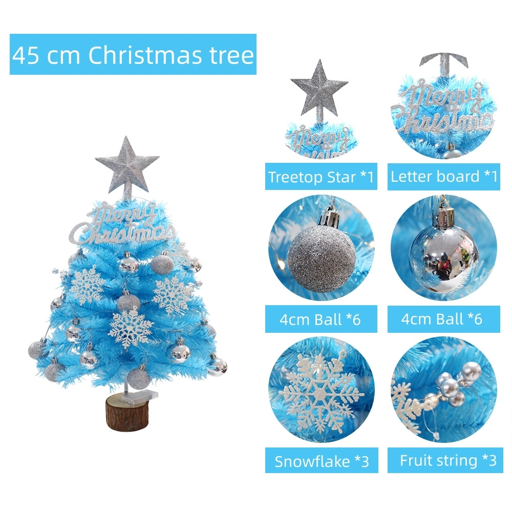 Regalo de Navidad Ornament Blue Escritorio Mini árbol de Navidad conjunto