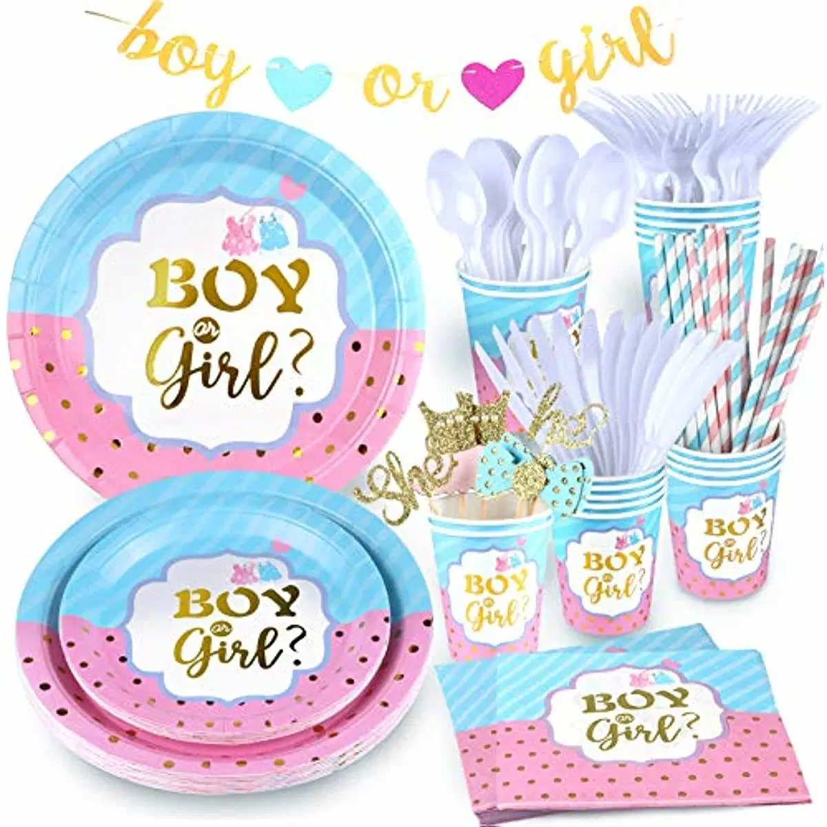 Gender Reveal Theme Party Decoration Paper Cup Plate Napkins Tableware Sets Party Supplies