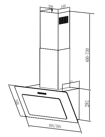 50/60cm Range Hood Slanted Glass Hood