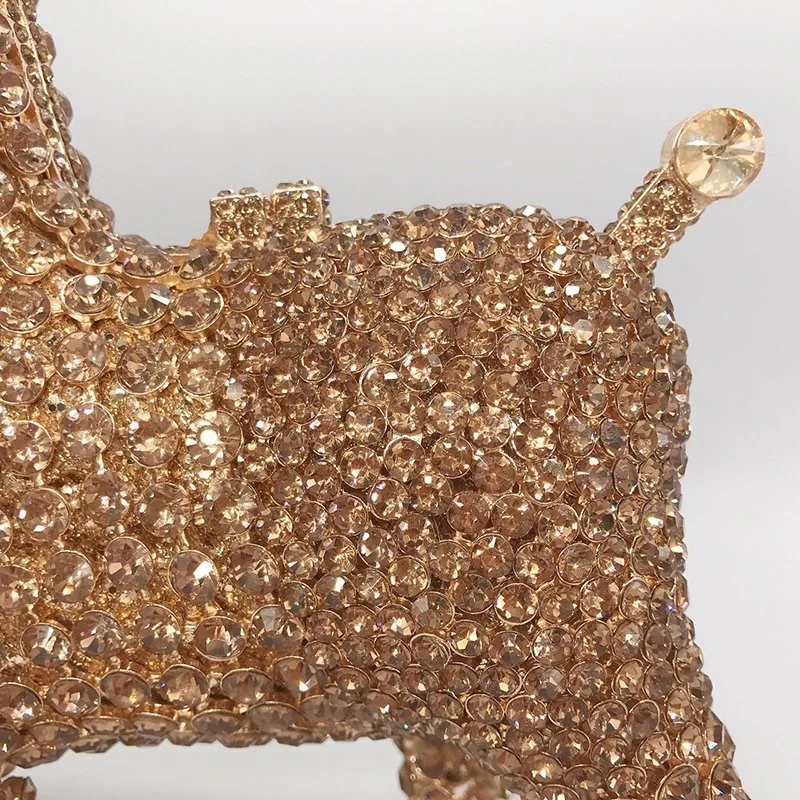 Leb1518 Dog Shape Crystal Clutch Diamond Purse Ladies Chain Evening Shiny Party Sparkle Mini Glitter Bling Shoulder Women Animal Rhinestone Bag