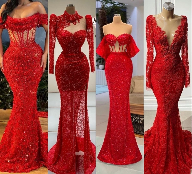 Red Lace Mother Dress Beaded Long Sleeves Prom Evening Dresses Z7028