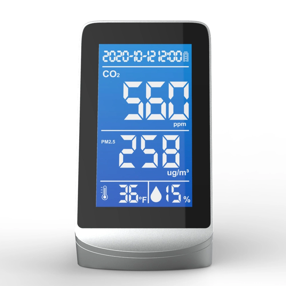 Monitor de la calidad del aire multifunción en el interior del detector de CO2 de PM10 Pm1.0 Pm2,5 Medidor de humedad de la temperatura con la función de alarma de dióxido de carbono