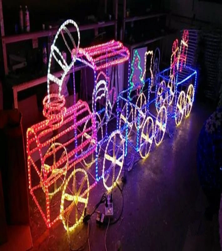 Outdoor Animated Rope Light Train Motif Light 3D Christmas Sculpture